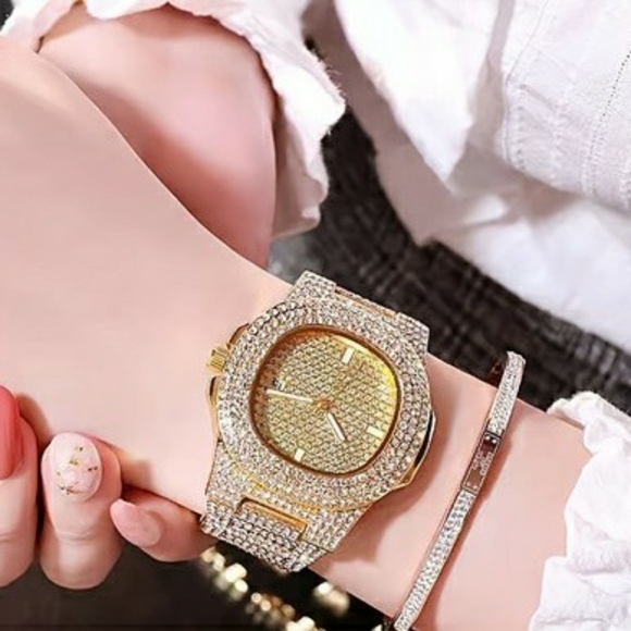 1pc Popular Hip Hop Full Artificial Diamond Avant-garde Quartz Watch - Picture 5 of 8